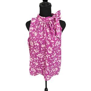 Ann Taylor Factory Women’s Floral High Neck Key Hole back Sleeveless Blouse